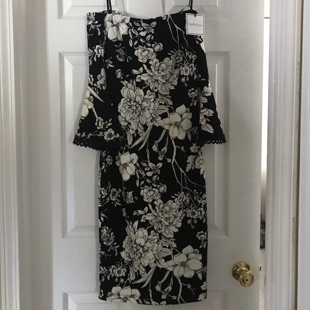 Black and white off the shoulder dress